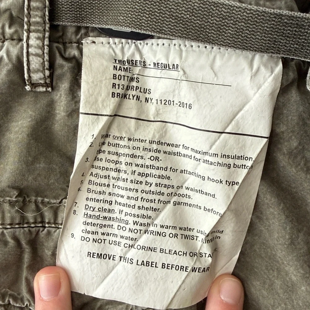 R13 Wide Leg Cargo Pants in GD Olive 28- Small Hole - Picture 9 of 16